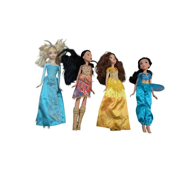Disney Princess Dolls Lot By Mattel 11" Belle Jasmine Elsa & Moana Pre-Owned - Picture 2 of 9